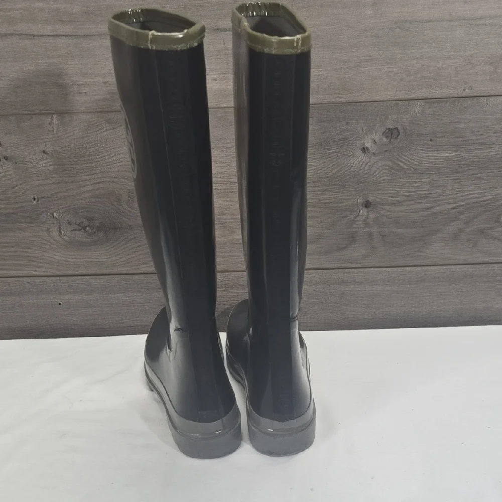 Tory Burch Black/Gray Rain Boots with Logo Sz 9